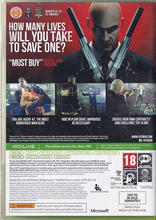 Hitman Absolution - XBOX 360 (B Grade) (Genbrug)